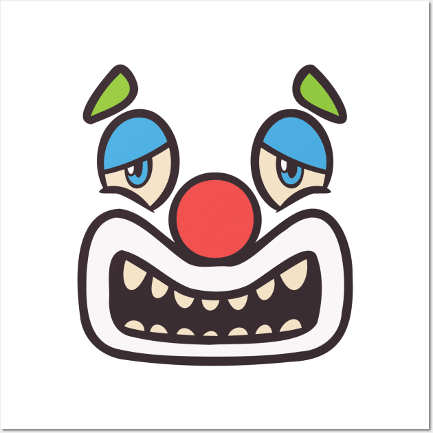 Funny Clown Face Cartoon Illustration Wall Art by unlesssla